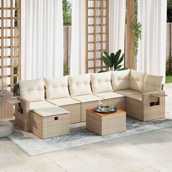 vidaXL 8-delige Loungeset met kussens poly rattan beige