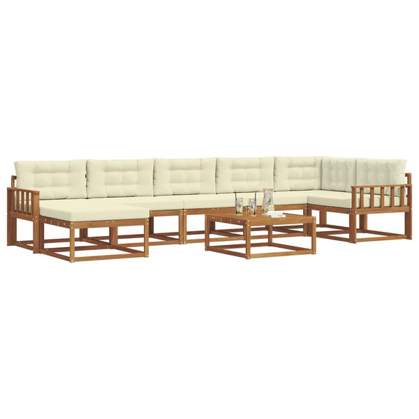 vidaXL Buiten bankenset met kussen 8 pcs Natuurlijk en Cr&egrave;me