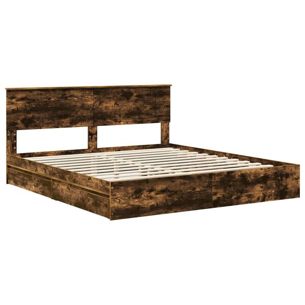 vidaXL Opslag bed met lade Gerookt eiken 200 x 200 cm Bewerkt hout