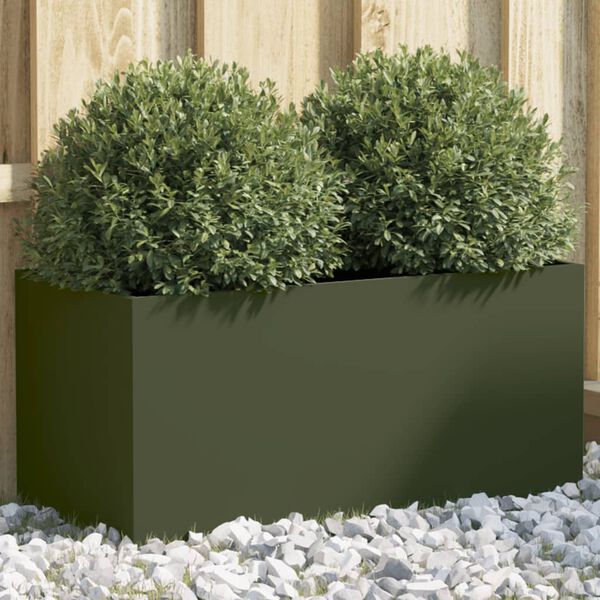 vidaXL Plantenbak 62x30x29 cm staal olijfgroen
