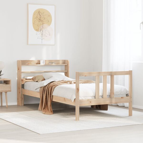 vidaXL Bedframe met hoofdbord massief grenenhout 75x190 cm