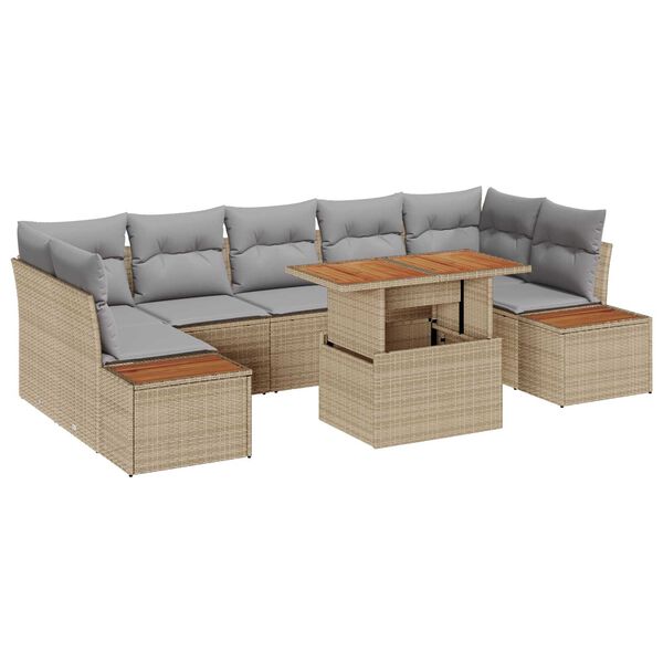 vidaXL Tuin Sofa Set met opslag 8 pcs Beige Poly riet