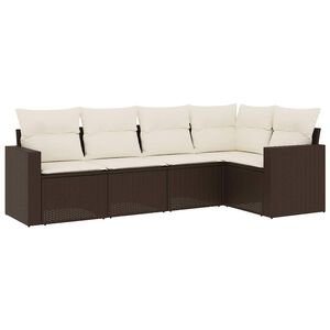 vidaXL 5-delige Loungeset met kussens poly rattan bruin