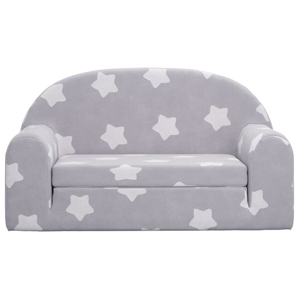 vidaXL Kinderslaapbank 2-zits met sterren zacht pluche lichtgrijs