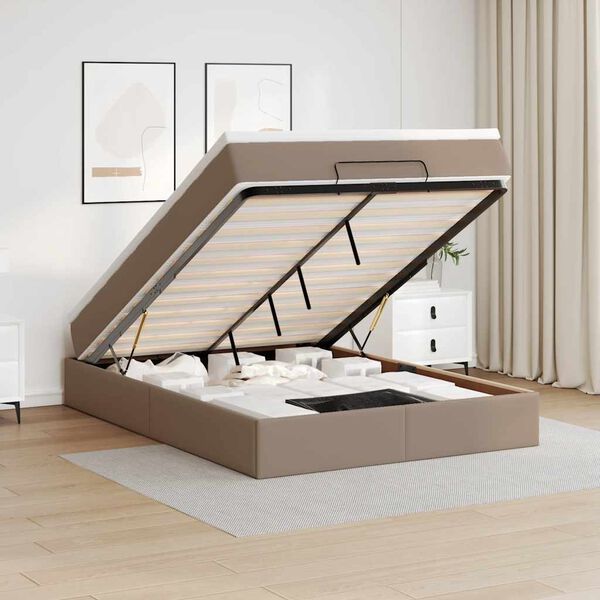 vidaXL Ottoman bed met matras 140x200cm kunstleer cappuccinokleurig