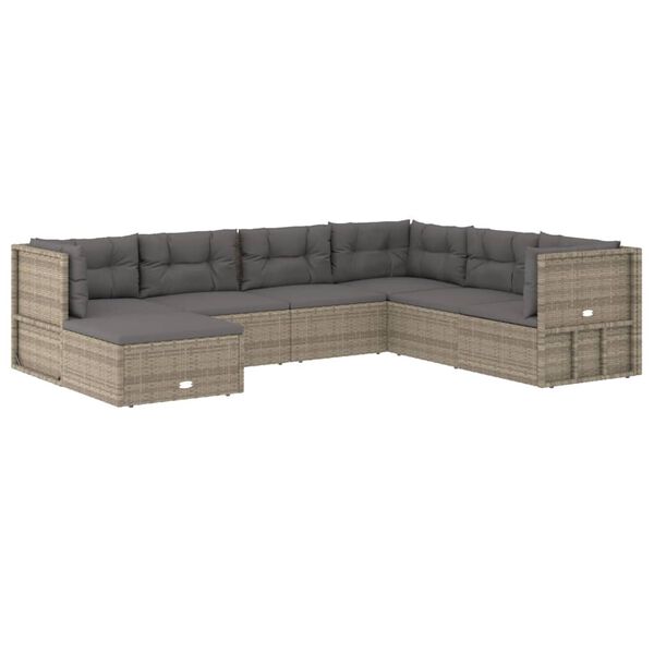 vidaXL 7-delige Loungeset met kussens poly rattan grijs