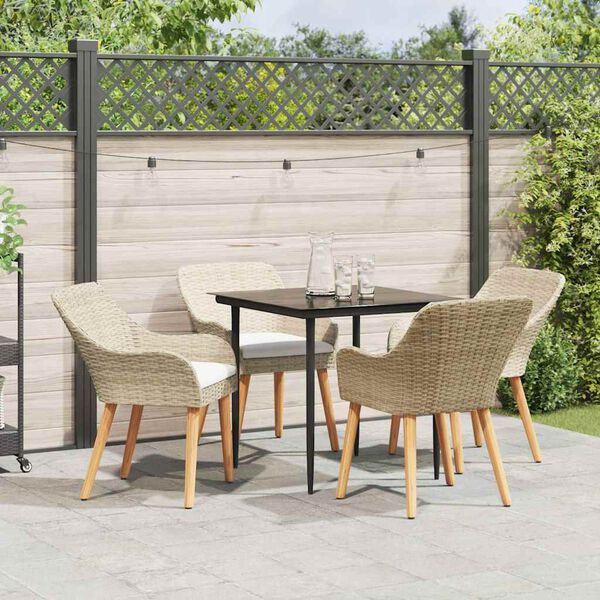 vidaXL Tuin eettafelset met kussen 5 pcs Beige poly rattan