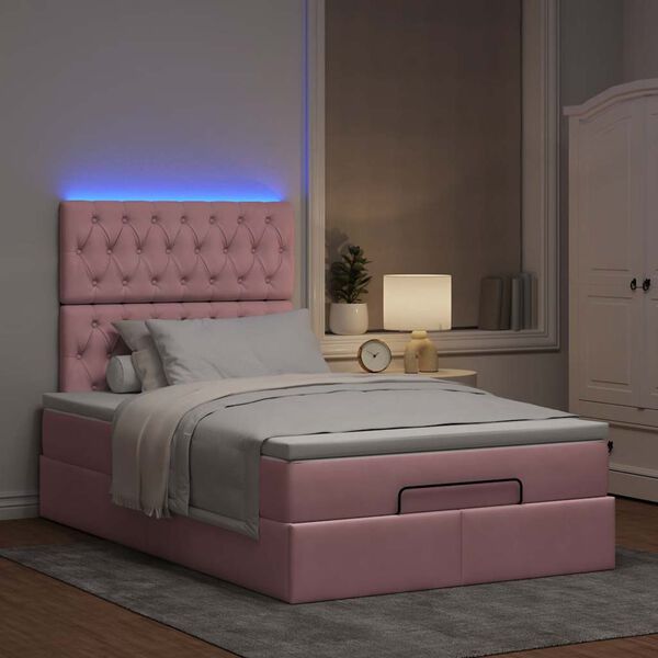 vidaXL Ottoman bed met matrassen en LED's 120x190cm fluweel roze