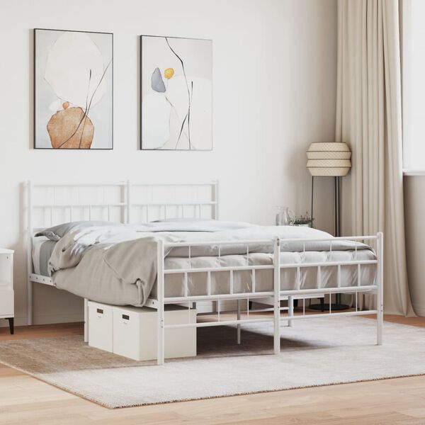 vidaXL Bedframe met hoofd- en voeteneinde metaal wit 120 x 190 cm