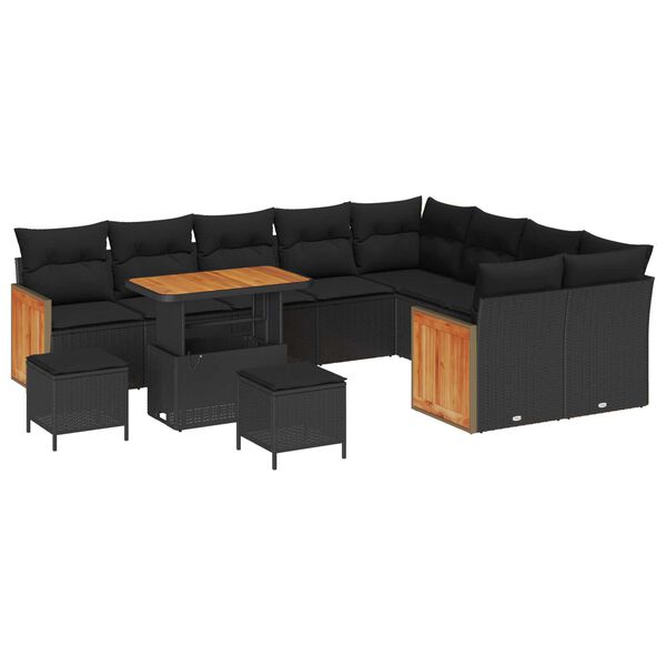 vidaXL Tuin Sofa Set met kussen 12 pcs Zwart 90 x 55 x 71 cm