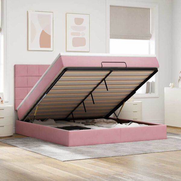 vidaXL Ottoman bed met matrassen 180x200cm fluweel roze