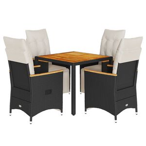 vidaXL 5-delige Bistroset met kussens poly rattan zwart