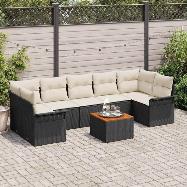 vidaXL Tuinbankenset met opslag 8 pcs Zwart en Cr&egrave;me poly rattan