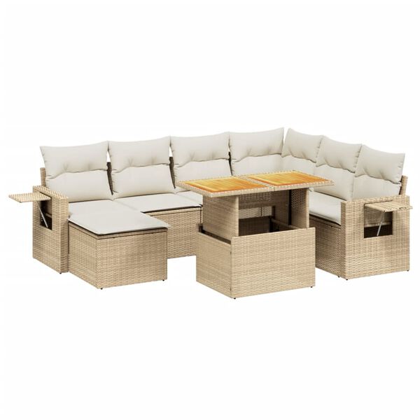 vidaXL 8-delige Loungeset met kussens poly rattan beige