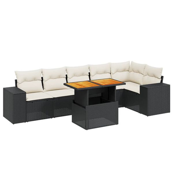 vidaXL 7-delige Loungeset met kussens poly rattan zwart