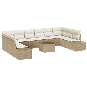 vidaXL Tuinbankenset met kussen 10 pcs Beige en Cr&egrave;me Polyrattan
