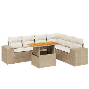 vidaXL 7-delige Loungeset met kussens poly rattan beige