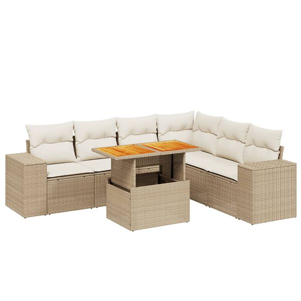 vidaXL 7-delige Loungeset met kussens poly rattan beige
