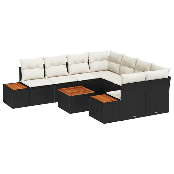 vidaXL Tuin Sofa Set met kussen met opslag 9 pcs Zwart Poly riet