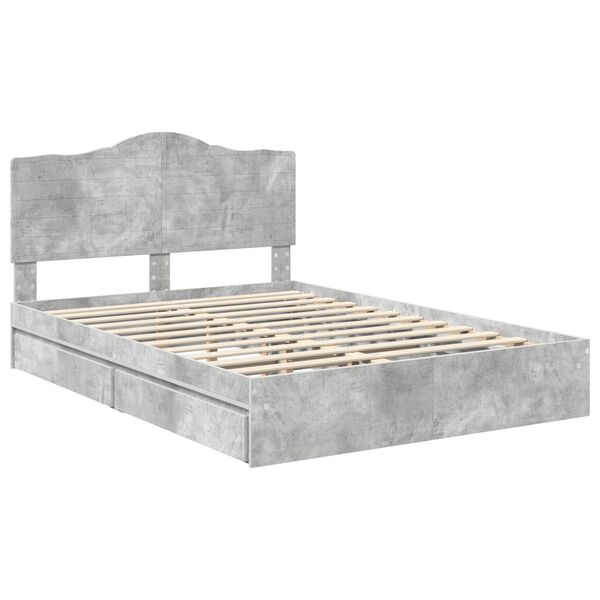 vidaXL Opslag bed met hoofdeinde Beton Grijs 150 x 200 cm Bewerkt hout