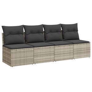 vidaXL Tuinbank 4-zits met kussens poly rattan lichtgrijs