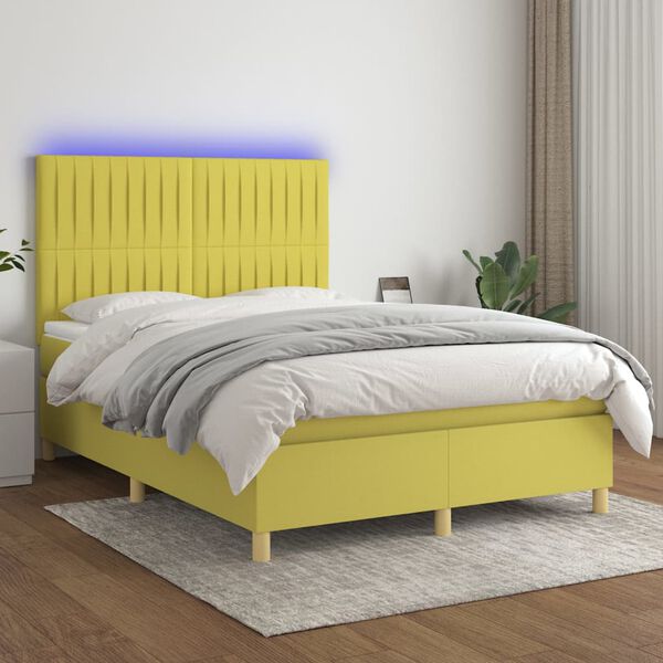vidaXL Boxspring met matras en LED stof groen 140x200 cm