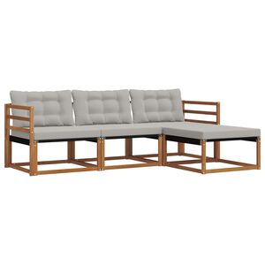 vidaXL Buiten bankenset met kussen 4 pcs Natuurlijk en Lichtgrijs