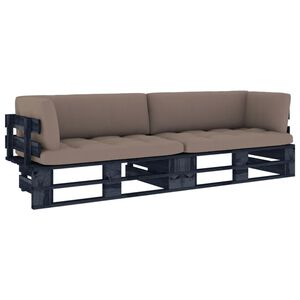 vidaXL Tweezitsbank pallet met kussens zwart ge&iuml;mpregneerd grenenhout