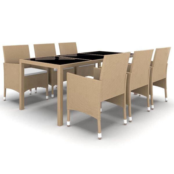 vidaXL 7-delige Tuinset poly rattan en gehard glas beige