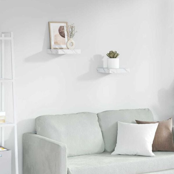 vidaXL Wandplank 2 pcs Wit Marmer 23 x 23,5 x 4 cm Bewerkt hout