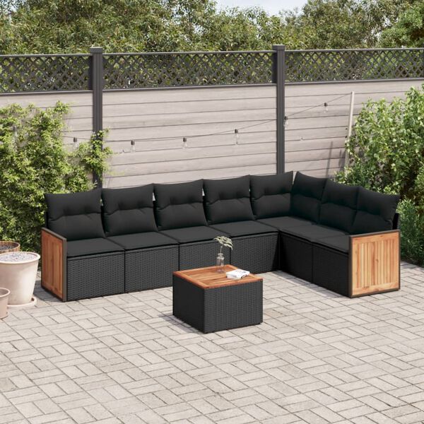 vidaXL 8-delige Loungeset met kussens poly rattan zwart