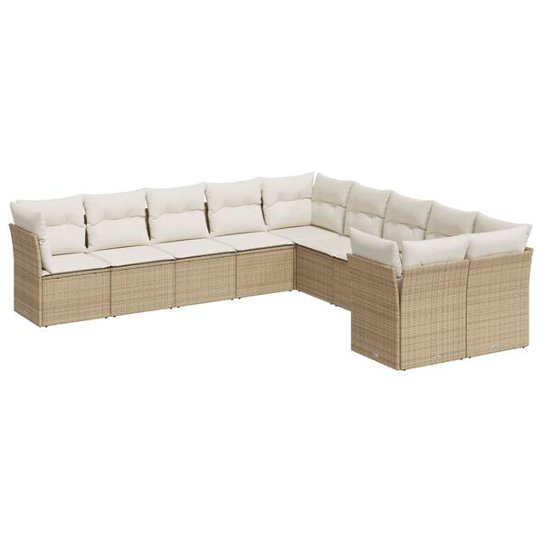 vidaXL 10-delige Loungeset met kussens poly rattan beige