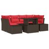 vidaXL Bankstel met kussen 7 pcs Bruin en Rood poly rattan