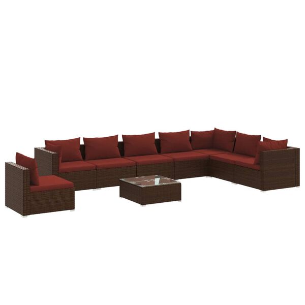 vidaXL 9-delige Loungeset met kussens poly rattan bruin