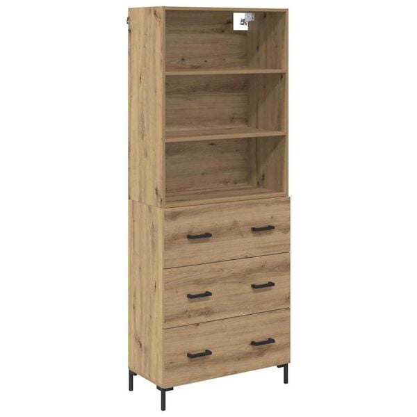vidaXL Hoge kast Artisan Eiken 69,5 x 34 x 180 cm Bewerkt hout