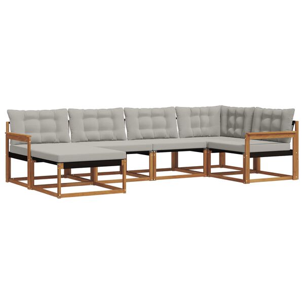 vidaXL Buiten bankenset met kussen 6 pcs Natuurlijk en Lichtgrijs