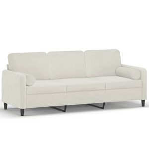 vidaXL Driezitsbank met sierkussens 180 cm fluweel cr&egrave;mekleurig