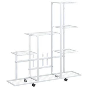 vidaXL Bloemenstandaard met wielen 94,5x25x92,5 cm metaal wit