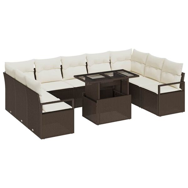 vidaXL Tuin Sofa Set met kussen 10 pcs Bruin en Cr&egrave;me poly rattan