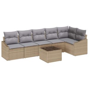 vidaXL Bankstel met kussen 7 pcs Beige poly rattan