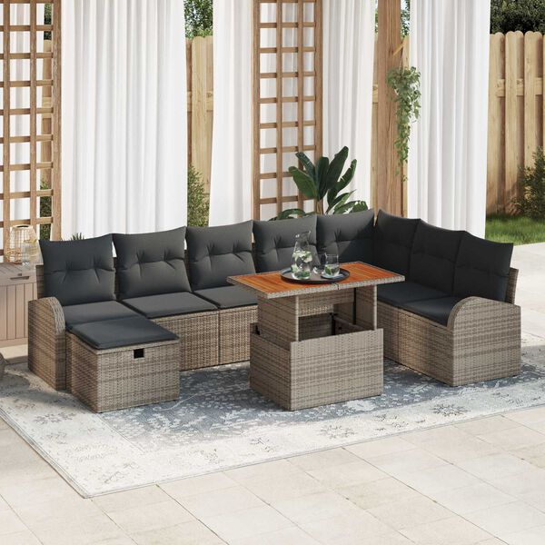 vidaXL Tuin Sofa Set 9 pcs Grijs poly rattan