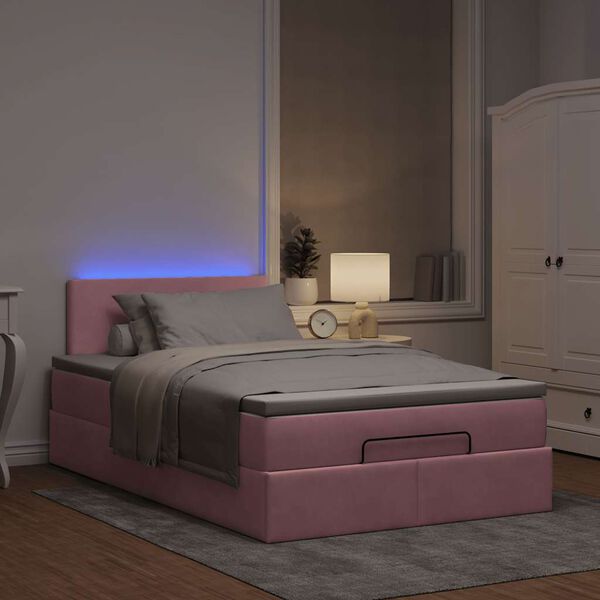 vidaXL Bed poef met matras en LED's 120x190 cm fluweel roze