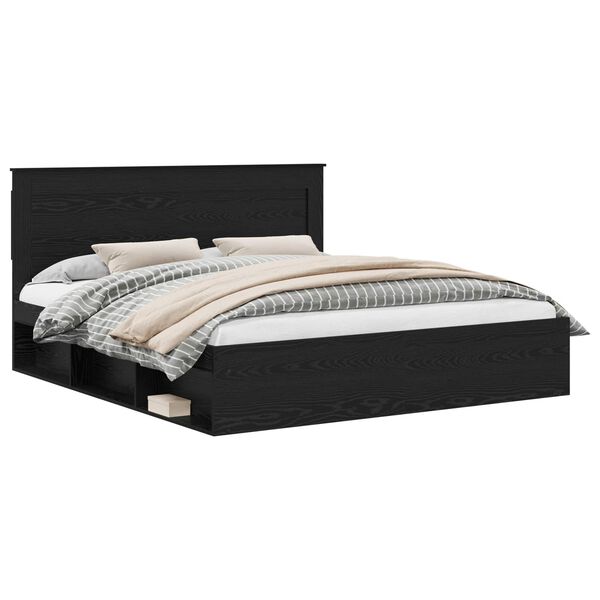 vidaXL Bedframe met hoofdeinde Zwart 200 x 200 cm Massief grenenhout