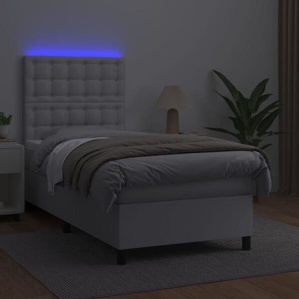 vidaXL Boxspring met matras en LED kunstleer wit 90x190 cm