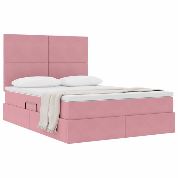 vidaXL Opslag bed met matras met matras Roze 140 x 200 cm Fluweel