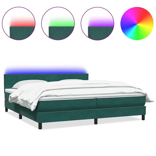 vidaXL Boxspring met matras en LED fluweel donkergroen 180x220 cm