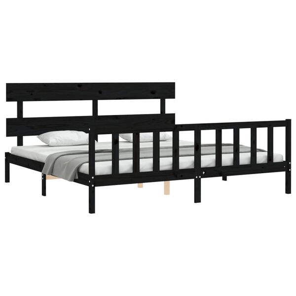 vidaXL Bedframe met hoofdbord massief hout zwart