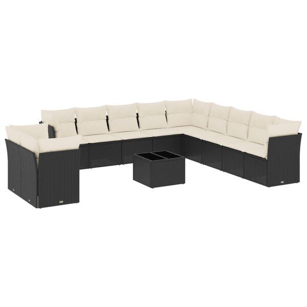 vidaXL 12-delige Loungeset met kussens poly rattan zwart