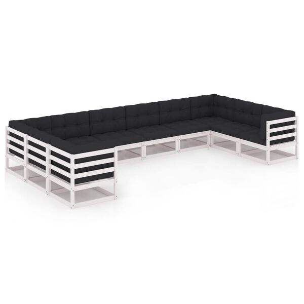 vidaXL 10-delige Loungeset met kussens massief grenenhout wit