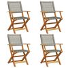 vidaXL Opklapbare stoelen, 4 stuks, grijs, van polyrotan en massief hout.